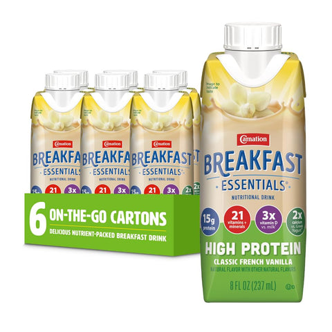 Carnation Breakfast Essentials Ready-to-Drink, Vanilla, 8 FL OZ, 6 pk | Classic French Vanilla