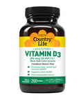 Country Life Vitamin D3 High Potency Non-Fish 10 000 Iu 200 Softgels Certified Gluten Free