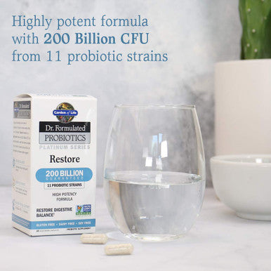 Garden of Life Dr. Formulated Probiotics Platinum Series Restore 200 Billion Cfu High Potency Formula Vegan Non-Gmo Gluten Dairy & Soy Free Digestive Immune Probiotic Support 28 Capsules