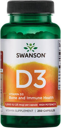 Swanson Vitamin D3 1000 IU - 250 Softgels - Bone Health Immune Support and Muscle Function Supplement