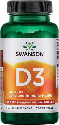 Swanson Vitamin D3 1000 IU - 250 Softgels - Bone Health Immune Support and Muscle Function Supplement