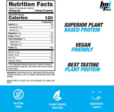 BPI Sports Vegan Protein - Non-Dairy Plant-Based Vegan Friendly Zero Sugar Vanilla
