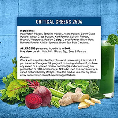 Applied Nutrition Critical Greens Powder - Boost your Immune System with 17 Vital Superfood Nutrients, Zero Fillers, Fresh Natural Super Greens Taste, Vegan Friendly 250g - 50 Servings