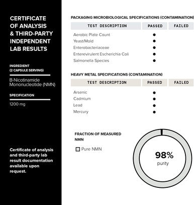 1200mg Third Party Tested and Verifiable Stabilized NMN Capsules - 98% Highly Purified and Highly Bioavailable for NAD + - 60 Capsules NMN Nicotinamide Mononucleotide Booster Supplement
