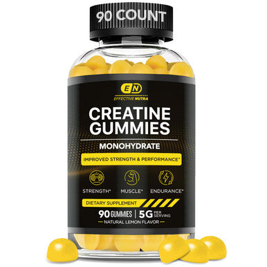 Creatine Monohydrate Gummies 5g - Vegan Creatine Gummies for Men & Women - Creatine Chews for Strength, Muscle, Energy, Endurance - Natural Lemon Flavor (90ct)