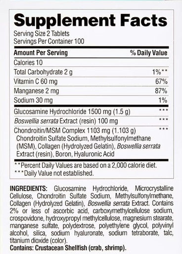 Berkley Jensen Triple Strength Glucosamine Chondroitin Msm Boswellia Complex 2703 Mg Joint Support Supplement For Women & Men Nsf Certified 200 Tablets (Pack Of 1)