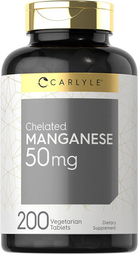 Chelated Manganese | 200 Tablets | Vegetarian, Non-Gmo, Gluten Free Supplement | By Carlyle