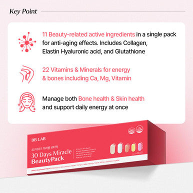 BB LAB 30 Days Miracle Beauty All-in-one Pack Low Molecular Collagen Elastin Glutathione Ceramide Hyaluronic Acid Multivitamins & Minerals Calcium Magnesium Vitamin D