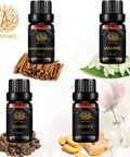 Aromatherapy Sandalwood Essential Oil Set for Diffuser, 100% Pure Jasmine Essential Oil Kit for Humidifier, 4x10ml Therapeutic Grade Myrrh Oil Set-Sandalwood Jasmine Myrrh Ginger Oil, Pure Ginger Oil