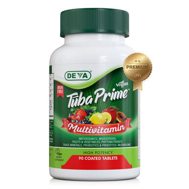 Deva Tuba Prime Vegan Multivitamin Iron- - High-Potency Vitamin & Mineral Dietary Supplement - Antioxidants, Fruit & Vegetable Blend, Super Mushrooms, Probiotics, Prebiotics, Seeds, Herbs 90 Tabs