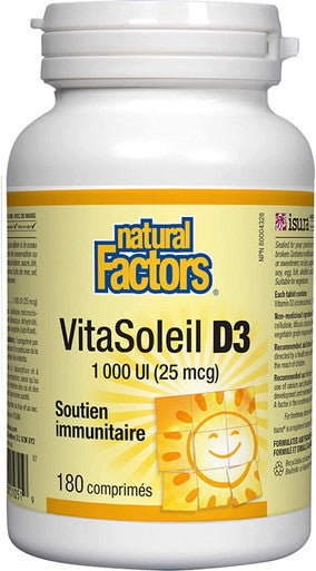 Natural Factors Vitamin D3 1000 IU 25 mcg Supports Strong Bones Muscles and Immune Function 180 Tablets