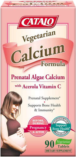 CATALO Vegetarian Calcium Formula Support Healthy Pregnancy Fetal Development and Immunity with Plant Calcium and Acerola Cherry Extract 90 Vegetarian Tablets