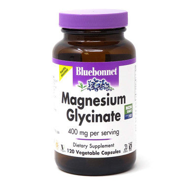 Bluebonnet Nutrition Magnesium Glycinate 400mg Maximum Absorption Mineral Complex Supports Energy Production & Enzyme Function - Non-GMO, Soy-Free, Gluten-Free - 120 Veggie Capsules