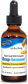 North American Herb Spice RespImmune 2 oz Respiratory Immune Support Black Seed Oregano P73 Oil Raw Honey Mycellized for Optimal Absorption NonGMO 39 Servings