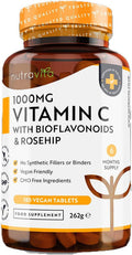 Vitamin C 1000Mg 180 Premium Vegan & Vegetarian Tablets 6 Month Supply High Strength Ascorbic Acid With Added Bioflavonoids & Rosehip Normal Immune System Made In The Uk By Nutravita
