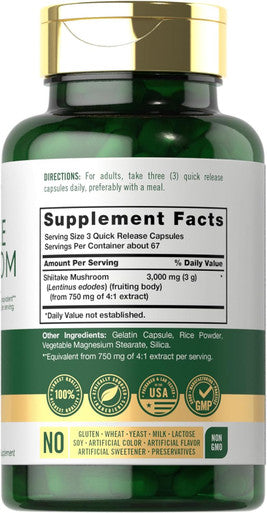 Carlyle Shiitake Mushroom Extract | 3000mg | 200 Capsules | Non-GMO Gluten