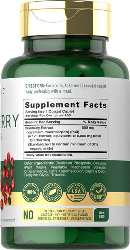 Carlyle Cranberry Pills | 500mg | 100 Caplets | Non-GMO Gluten Supplement
