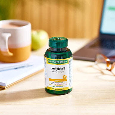 Nature's Bounty Complete B Vitamin Complex Caplets - Pack Of 100 Coated Capsules Two-A-Day - Vitamin B5 B6 And B12 - Supports Energy Levels Mental Focus And Stamina - Vegan