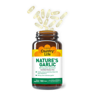 Country Life Nature'S Garlic 500Mg Garlic Equivalent 180 Softgels Certified Gluten Free