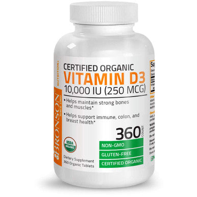 Bronson Vitamin D3 10,000 IU (250 mcg) 1 Year Supply for Immune Support, Healthy Muscle Function & Bone Health, High Potency Organic Non-GMO Vitamin D Supplement, 360 Tablets