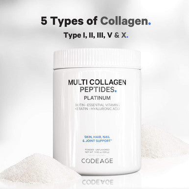 Codeage Multi Collagen for Women & Men Biotin 10000mcg Keratin Protein Powder Vitamin C B6 D3 Hyaluronic Acid Niacin - Hydrolyzed Collagen Coffee Creamer 5 Types - Unflavored - Non-GMO - 11.5oz