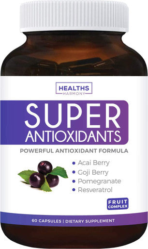 Super Antioxidant Supplement Powerful Super Food Antioxidants Blend Acai Berry Goji Berry Pomegranate Trans Resveratrol Natural Herbal Fruit Formula Skin Care 60 Capsules