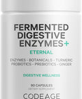 Codeage Fermented Digestive Enzymes Supplement 3-Month Supply - 14 Digestive Enzymes Probiotics Prebiotics Fermented Botanicals Plant-Based Multi Pancreatic Enzymes - 1 Capsule a Day - 90 Capsules