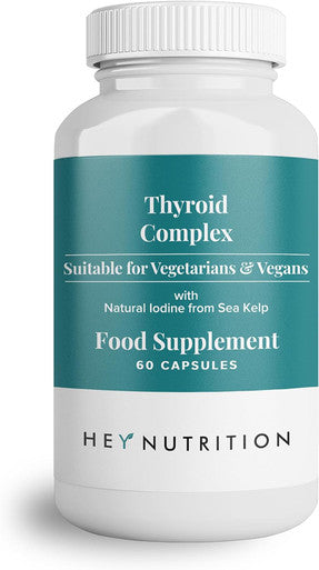 Hey Nutrition Thyroid Complex Supplement - Copper Iron Zinc Selenium Vitamin B Blend - Advanced Thyroid Function - 60 Capsules/30 Servings - Non-GMO Vegan