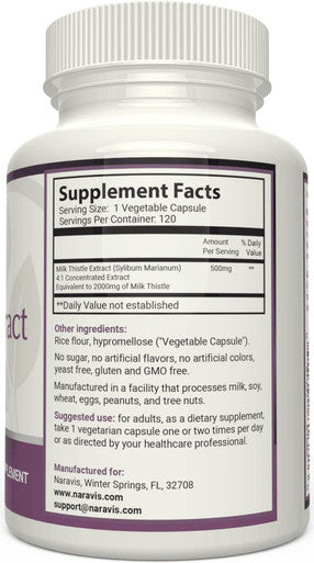 Milk Thistle Extract - 4:1 Extract - 2000Mg - 120 Capsules - Supports Liver Health - Non Gmo