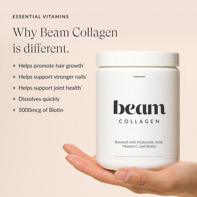 Beam Collagen Powder Collagen for Women Collagen with Hyaluronic Acid Collagen Peptides Type 1 and 3 with Biotin Grass Fed Bovine Third-Party Tested Best for Coffee Vitamin C 30 Servings