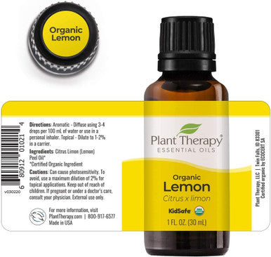 Organic Lemon Essential Oil. 30 ml (1 oz). 100% Pure, Undiluted, Therapeutic Grade.