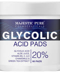 MAJESTIC PURE Glycolic Acid Pads for Face & Body - 20% Resurfacing Exfoliating Pads with Vitamin C,E,B5,AloeJuice, GreenTea & Rosemary Oil - For Skin Tone, Acne, Fine Lines & Dark Spots - Peel Pads 60