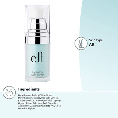 e.l.f. Hydrating Face Primer Lightweight Long Lasting Creamy Hydrates Smooths Fills in Pores and Fine Lines Natural Matte Finish Infused with Vitamin E 0.47 Oz