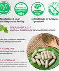 Vinatura Spearmint Leaf Capsules Supplement - 1380Mg/Serving, Enhanced With Dim & Saw Palmetto, For Unwanted Hair, Women' Health