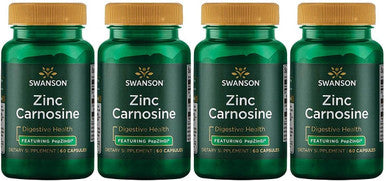 Swanson Zinc Carnosine (PepZin GI) - Natural Supplement Promoting Gastric Health & Digestive Support - Supports Microbial Balance in The Stomach - (60 Capsules) 4 Pack