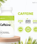 Nui Nutra Caffeine Pills | 200mg | 200 Capsules | Energy & Mental Focus Support Supplement | Pre Workout & Anti-Fatigue | Helps Support Alertness and Fight Daytime Sleepiness