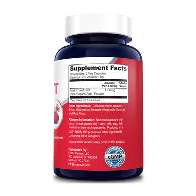Beet Root 1100 mg 200 Veggie caps (Vegan, Non-GMO & , Made with Organic Beet Root Powder)
