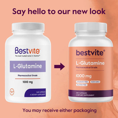 Bestvite L-Glutamine 1000mg per Capsule (240 Capsules) - Form - No Stearates - No Fillers - Gluten - Non GMO