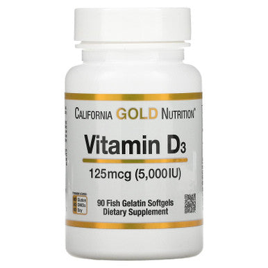 Vitamin D3 Supplement By California Gold Nutrition - Support For Healthy Bones & Teeth - Immune System Support - Gluten Free, Non-Gmo - 125 Mcg (5,000 Iu) - 2 Pack Of 90 Fish Gelatin Softgels Each