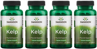 Swanson Kelp - Natural Iodine Source Supporting Thyroid Health - Mineral Supplement w/Iodine Source Standardized 0.4% - (250 Tablets 225mcg Each) 4 Pack