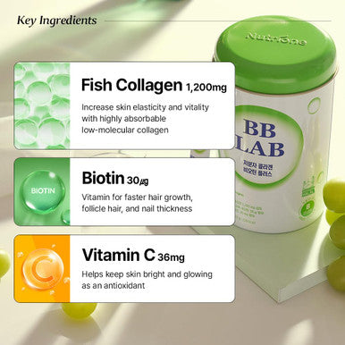 BB LAB Low Molecular Collagen Biotin Plus Halal Collagen Powder Supplement Korean Marine Collagen Fish Collagen Peptides Biotin Vitamin C Fast Absorption Shine Muscat Flavor