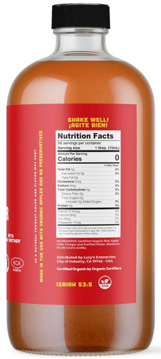 Lucy's Family Owned - USDA Organic NonGMO Raw Apple Cider Vinegar Unfiltered Unpasteurized With the Mother 34oz Glass Bottle