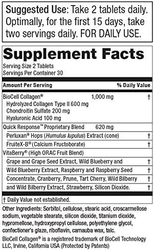Fast Action HA Purity Products Hyaluronic Acid Super Formula Clinically Tested Ingredient Supports Joint Comfort in As Little As 2 Hours BioCell Collagen FruiteXB Perluxan 60 Tablets