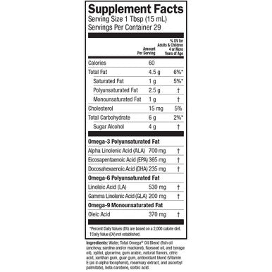 Barleans Total Omega Orange Creme Fish Oil Supplements with Flaxseed Oil and Borage Oil 2400mg of Omega 3 6 9 EPA/DHA AllNatural Fruit Flavor NonGMO Gluten Free 16 Ounce