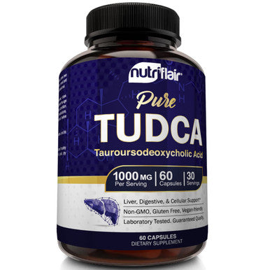 NutriFlair Pure TUDCA 1000mg, 60 Capsules - Premium Quality Tauroursodeoxycholic Bile Salts - Liver, Kidney, Gallbladder Support, Detox, Cleanse - Non-GMO,