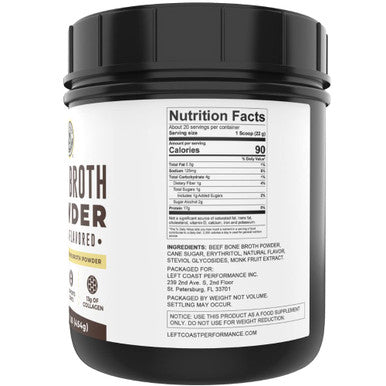 Left Coast Performance Vanilla Bone Broth Protein Powder From Grass Fed Beef - Non-GMO Ingredients Gut-Friendly Low Carb Dairy Free Protein Powder - Natural Collagen Source For Joint Support - Keto Friendly 16oz