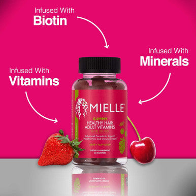 Mielle Organics Adult Healthy Hair Formula Gummy Vitamins with Biotin, 60 Count