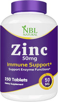 Nbl Natural NBL NATURAL Zinc Gluconate 50mg Supports Wellness Immune System and Reproductive Health 250 Tablets
