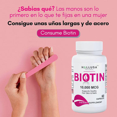 Hallusa Natural Suplemento De Biotina - Pastillas Para La Ca da Del Cabello - Crecimiento Del Cabello Crecimiento De La Barba - Alopecia Y Calvicie - Biotin 10.000 Mcg 60 Capsulas