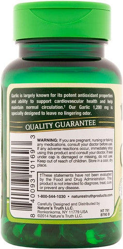 Nature's Truth Garlic 2,400 mg Odorless Supplements, 120 Count